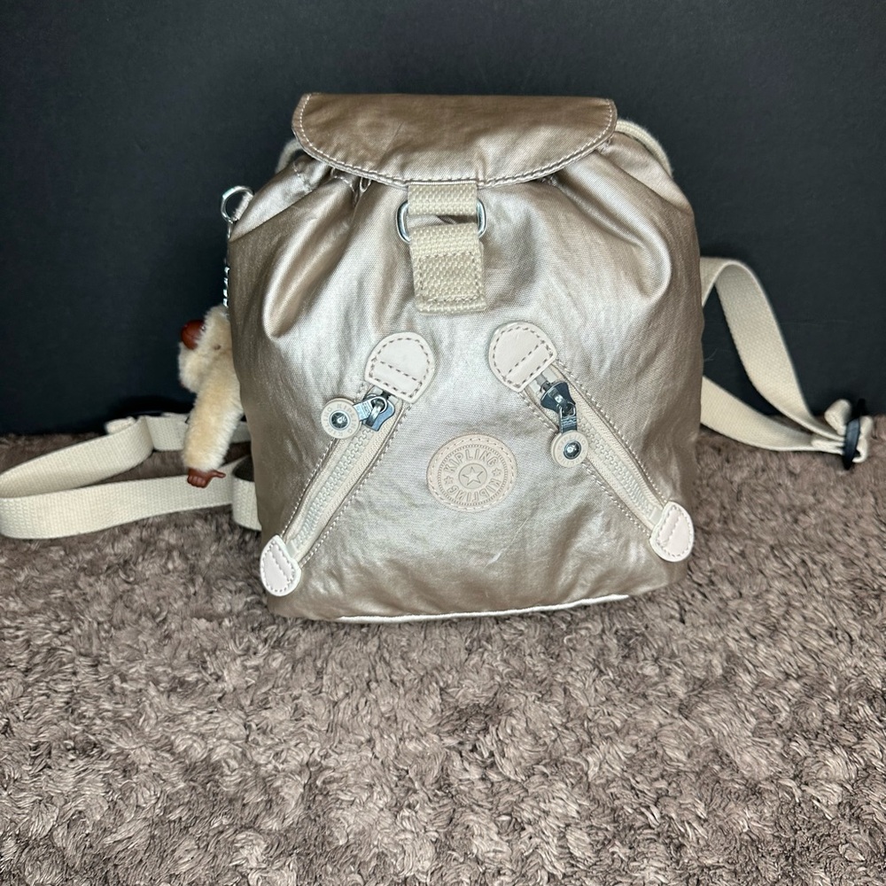 Kipling Silver Backpack With Drawstring Closure A… - image 1